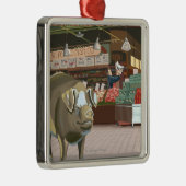 SeattleFish Toss and Bronze Pig op Pike Place Metalen Ornament (Rechts)