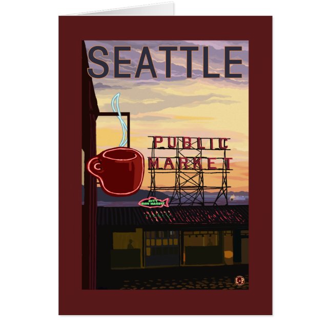 SeattlePike Place Market Sign and Water Uitzicht (Voorkant)