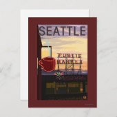 SeattlePike Place Market Sign and Water Uitzicht Briefkaart (Voorkant / Achterkant)