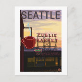 SeattlePike Place Market Sign and Water Uitzicht Briefkaart (Voorkant)