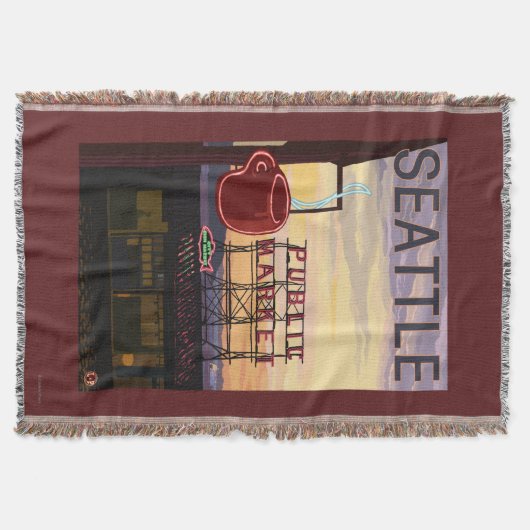 SeattlePike Place Market Sign and Water Uitzicht Deken (Voorkant)
