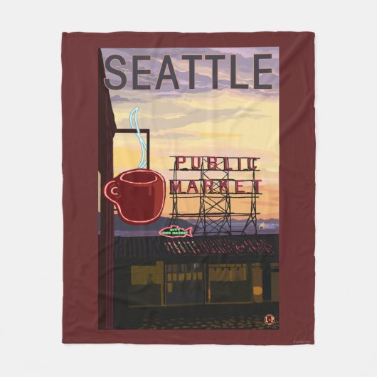 SeattlePike Place Market Sign and Water Uitzicht Fleece Deken (Voorkant)