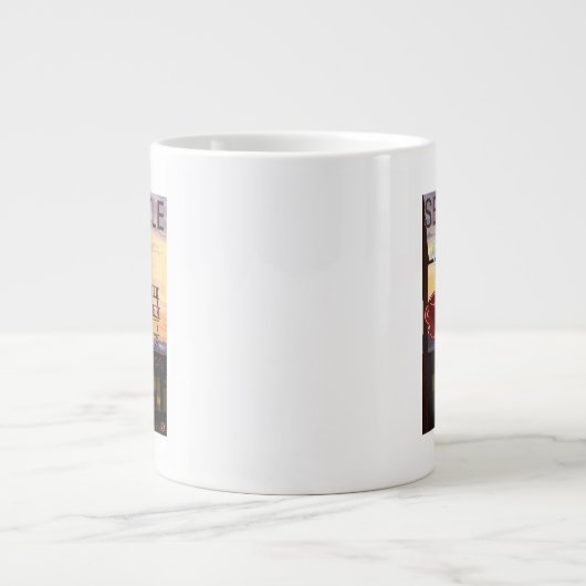 SeattlePike Place Market Sign and Water Uitzicht Grote Koffiekop (Voorkant)