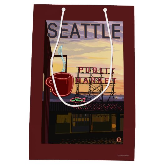 SeattlePike Place Market Sign and Water Uitzicht Medium Cadeauzakje (Achterkant)