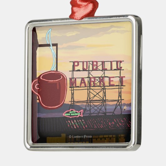 SeattlePike Place Market Sign and Water Uitzicht Metalen Ornament (Links)