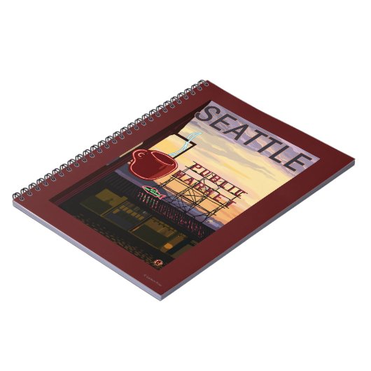 SeattlePike Place Market Sign and Water Uitzicht Notitieboek (Linkerzijde)