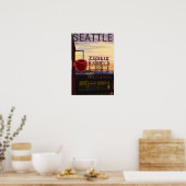 SeattlePike Place Market Sign and Water Uitzicht Poster (Keuken)
