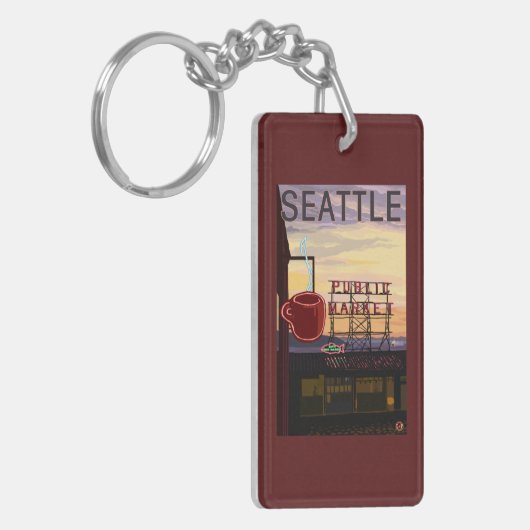 SeattlePike Place Market Sign and Water Uitzicht Sleutelhanger (Voorkant Links)