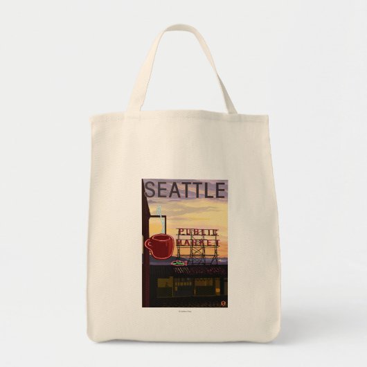 SeattlePike Place Market Sign and Water Uitzicht Tote Bag (Voorkant)