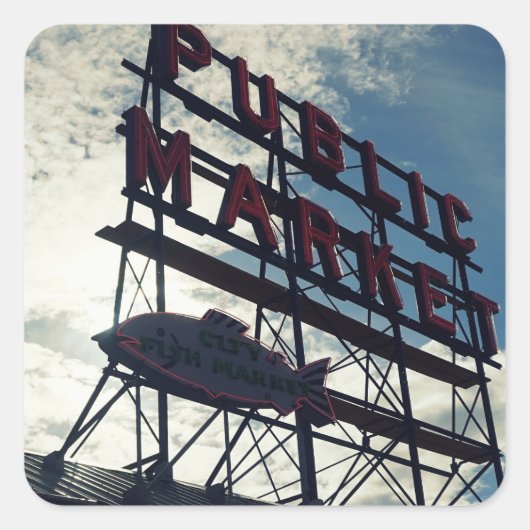 Seattle's Pike Place Market Vierkante Sticker (Voorkant)