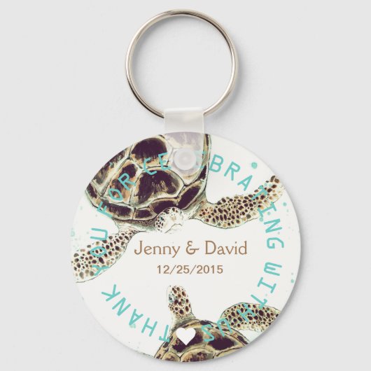 Seaturtle Love Personalised Wedding Favor Sleutelhanger (Voorkant)