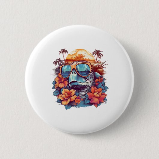 Seaturtle with sunglasses at the beach Copy Ronde Button 5,7 Cm (Voorkant)