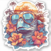 Seaturtle with sunglasses at the beach Copy Sticker (Voorkant)
