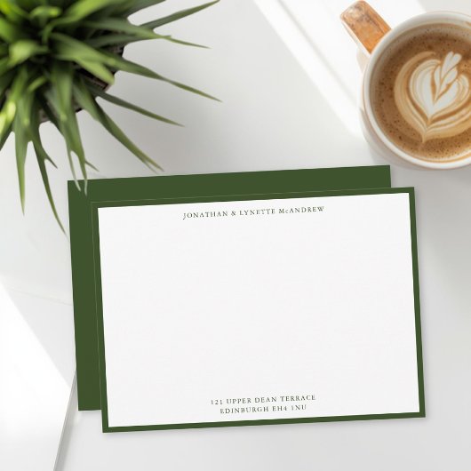 Seaweed Green Classic Border Flat Note Card Notitiekaartje