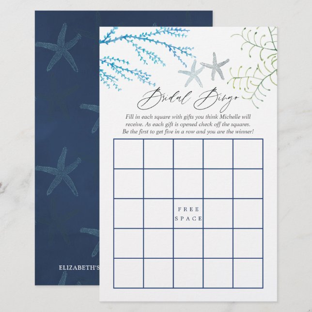 Seaweed Nautical Shower Bingo Game (Voorkant / Achterkant)
