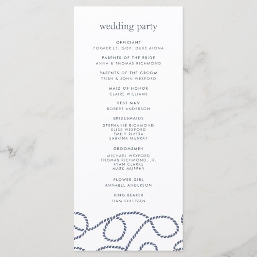 Seaworthy Wedding Ceremony Program | Wit Programmakaart (Achterkant)