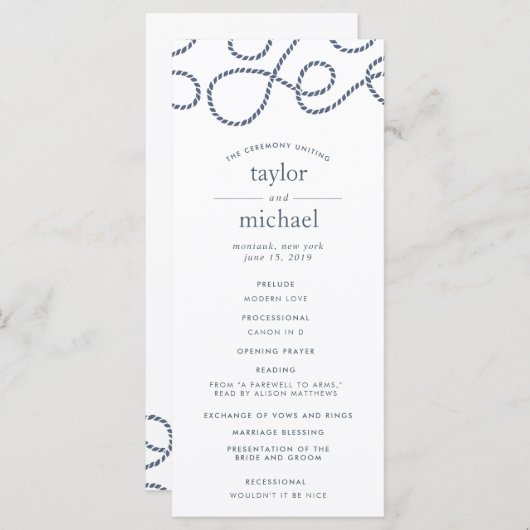 Seaworthy Wedding Ceremony Program | Wit Programmakaart (Voorkant / Achterkant)