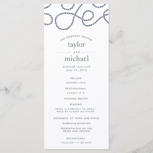 Seaworthy Wedding Ceremony Program | Wit Programmakaart (Voorkant)
