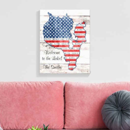 Sebago Lake Maine Kaart Canvas Kunst (Insitu (Woonkamer))
