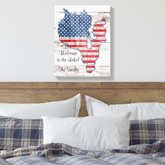 Sebago Lake Maine Kaart Canvas Kunst (Insitu (Slaapkamer))