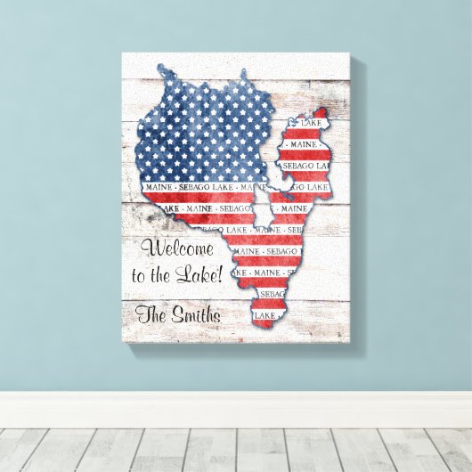 Sebago Lake Maine Kaart Canvas Kunst (Insitu (Houten vloer))