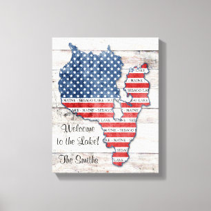 Sebago Lake Maine Map Canvas Art Afdruk