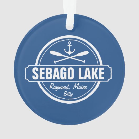 SEBAGO LAKE MAINE PERSONALISEERDE STAD EN NAAM ORNAMENT (achterkant)