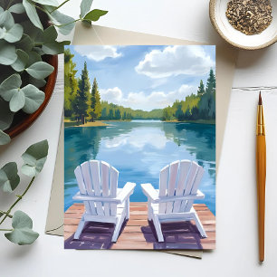 Sebago Lake Maine   Schilderij van Adirondackstoel Briefkaart