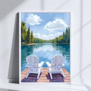 Sebago Lake Maine   Schilderij van Adirondackstoel Poster
