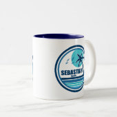 Sebastian Beach Fort Lauderdale Palm Tree Vogels Tweekleurige Koffiemok (Voorkant rechts)