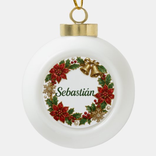Sebastián Christmas Name Ceramic Ornament (Voorkant)