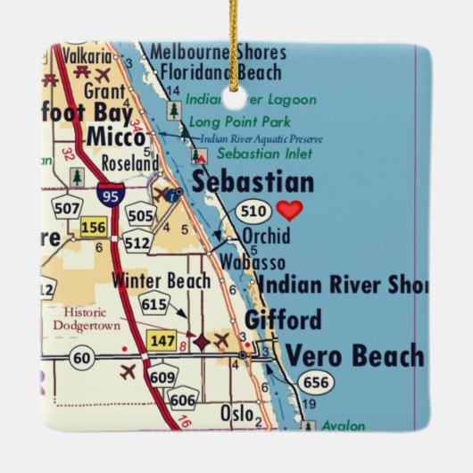 Sebastian Florida Map Keramisch Ornament (Achterkant)