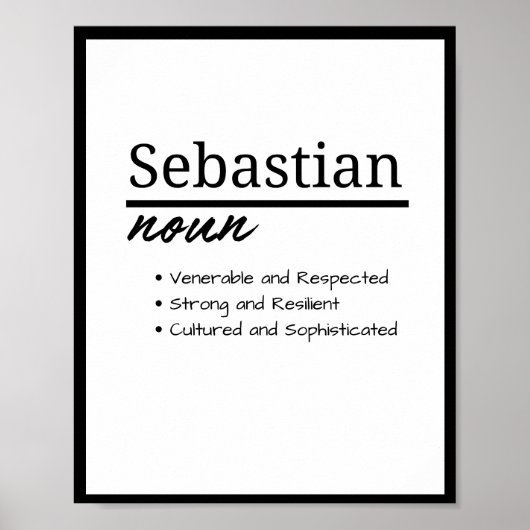 Sebastian, jongen gepersonaliseerde naam definitie poster (Voorkant)