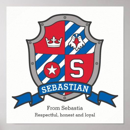 Sebastian jongensnaam betekenis heraldiek schild p poster (Voorkant)