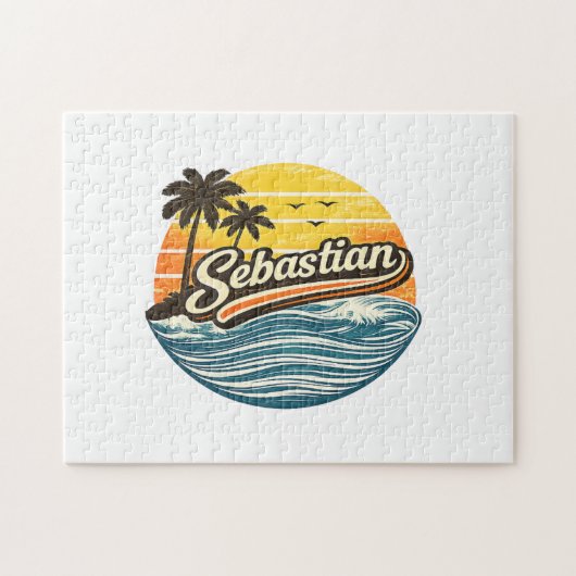 Sebastian Retro Zonsondergang Naam Design Legpuzzel (Horizontaal)