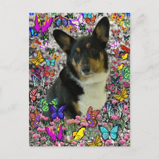 Sebastian the Welsh Corgi in Butterflies Briefkaart (Voorkant)
