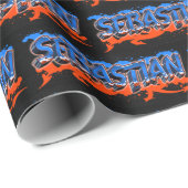 Sebastian Vorname Name Graffiti blue orange Cadeaupapier (Rol Hoek)