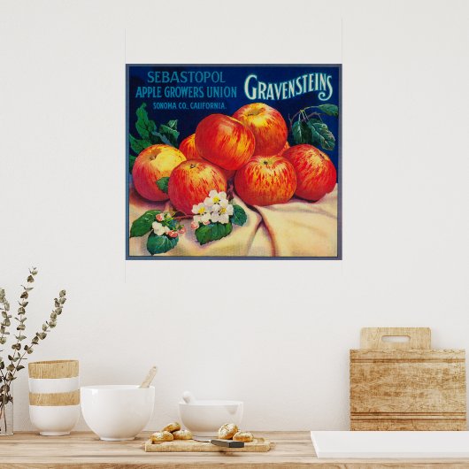 Sebastopol Gravensteins Apple LabelSonoma, CA Poster (Keuken)