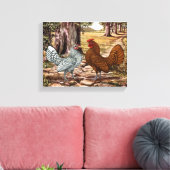 Sebright Hen en Rooster in een bosrijke omgeving Canvas Afdruk (Insitu (Woonkamer))