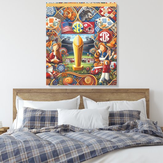 SEC Championship Folk Art Uitgerekte Canvas Print (Insitu (Slaapkamer))