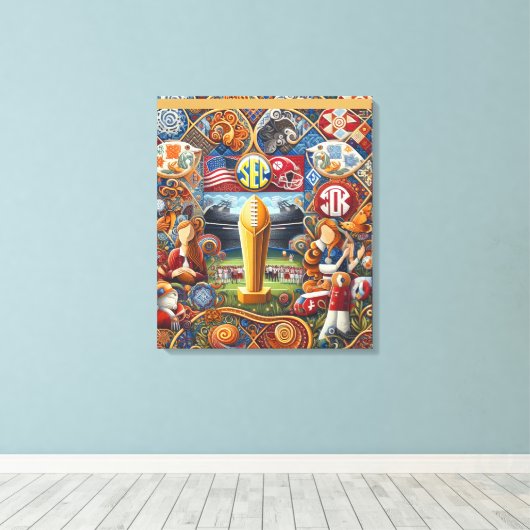 SEC Championship Folk Art Uitgerekte Canvas Print (Insitu (Houten vloer))