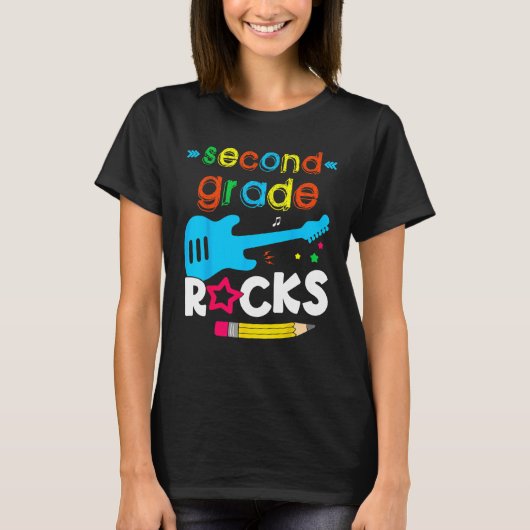 Second 2nd Grade Rocks Teacher Student  Back To Sc T-shirt (Voorkant)