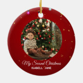 Second Christmas Custom Family Photo Text Template Keramisch Ornament (Achterkant)