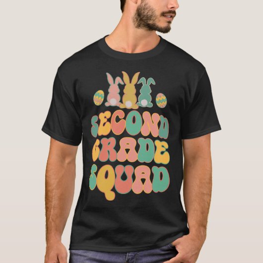 Second Grad Squad Teacher  Retro Groovy Easter Bun T-shirt (Voorkant)