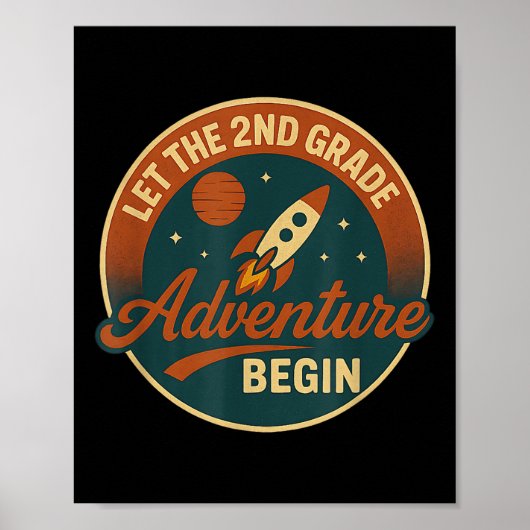 Second Grade Adventure Rocket Kids Or Teacher Back Poster (Voorkant)