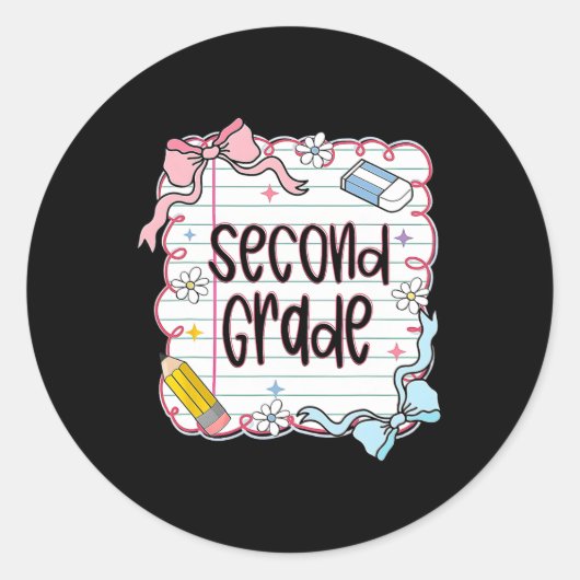 Second Grade Back To School 2nd Grade Coquette Tea Ronde Sticker (Voorkant)