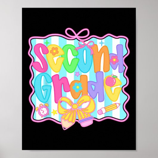 Second Grade Girls Back To School Bow Cute Coquett Poster (Voorkant)