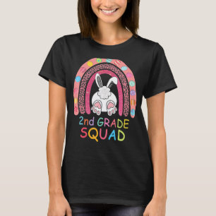 Second Grade Rainbow Bunny Boy Girl Teacher Squad T-shirt