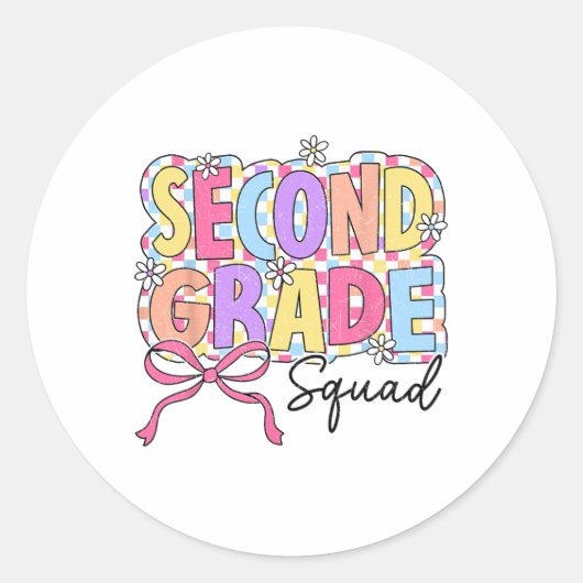 Second Grade Squad Teacher Girl Coquette Bow Back Ronde Sticker (Voorkant)