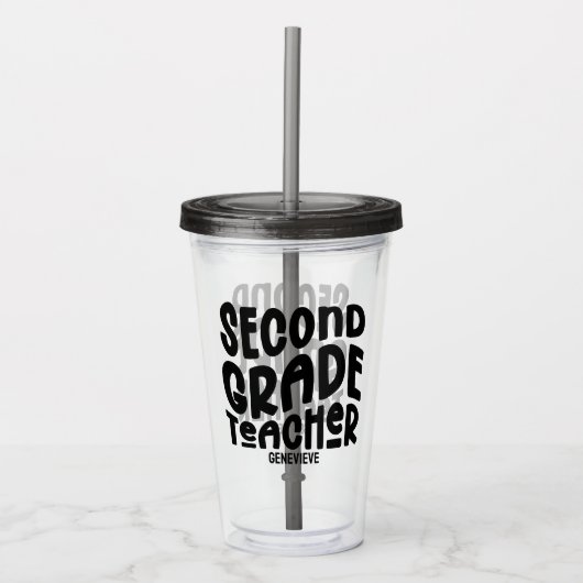 Second Grade Teacher Black Typography Design Acryl Drinkbeker (Voorkant)